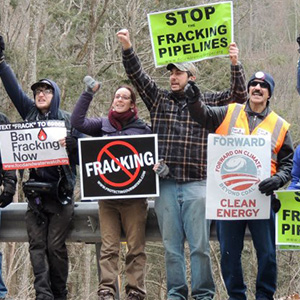 Activists protesting a fracking pipeline.